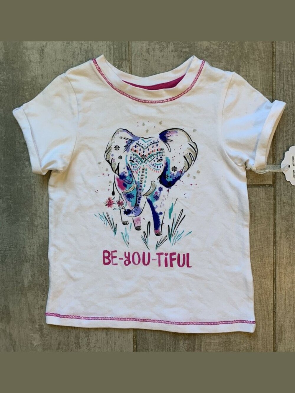 Toddler Girls White Short Sleeve Graphic T-Shirt Elephant Glitter NEW Sparkle 4T